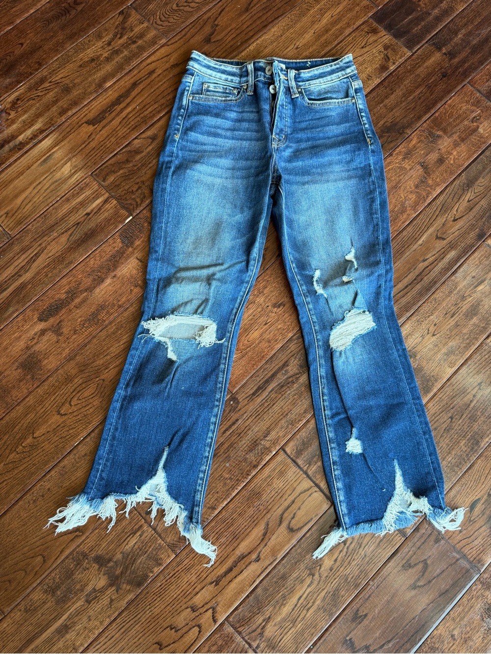 Zenana Outfitters Distressed Medium Blue Cropped Jeans